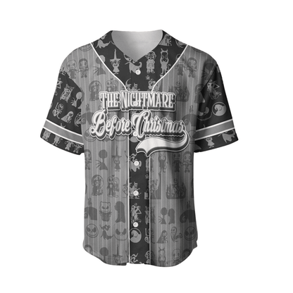 Tnbc Baseball Jersey Nightmares Characters Pattern Jersey Shirt Black Gray Unisex Adult