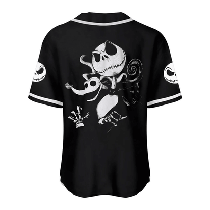 Tnbc Jersey Jack Skellington and Zero Graphic Black White Jersey Shirt Tnbc Baseball