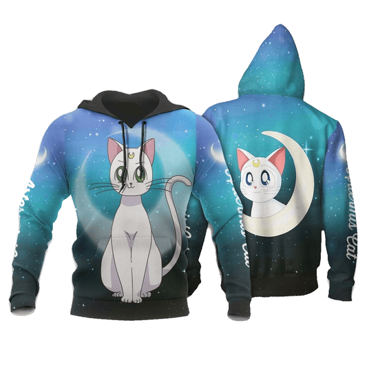 Sailor Moon Hoodie Artermis Cat Graphic Galaxy Hoodie Blue Unisex - Cozy Hoodie For Cold Weather