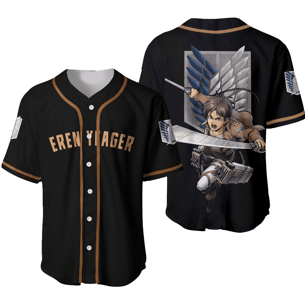 Attack on Titan Baseball Jersey Eren Yeager Attack on Titan Jersey Shirt Black Unisex Adult New Release