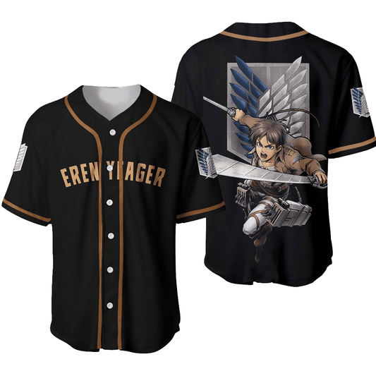 Attack on Titan Baseball Jersey Eren Yeager Attack on Titan Jersey Shirt Black Unisex Adult New Release