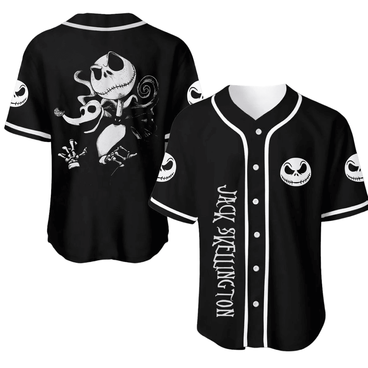 Tnbc Jersey Jack Skellington and Zero Graphic Black White Jersey Shirt Tnbc Baseball
