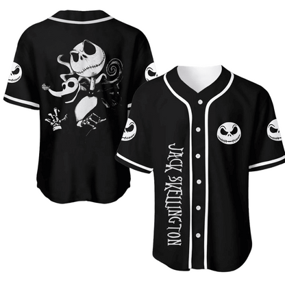 Tnbc Jersey Jack Skellington and Zero Graphic Black White Jersey Shirt Tnbc Baseball