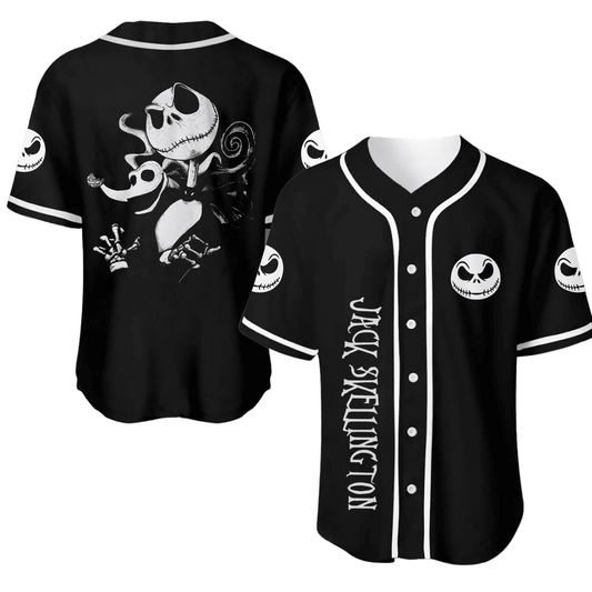 Tnbc Jersey Jack Skellington and Zero Graphic Black White Jersey Shirt Tnbc Baseball