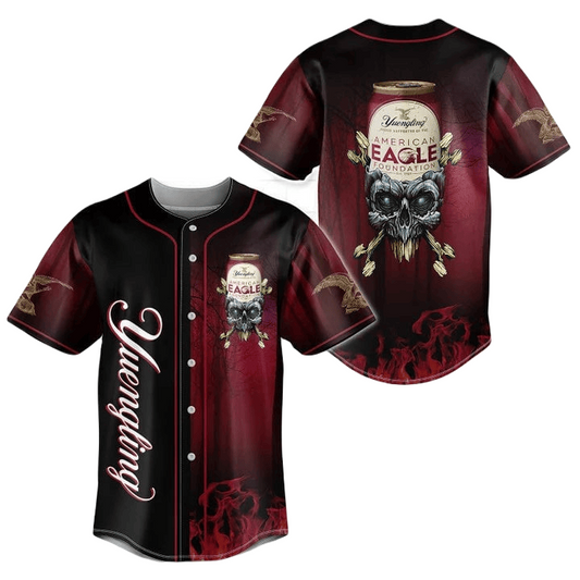Yuengling Baseball Jersey Skull with Yuengling Beer Jersey Shirt Black Red Unisex