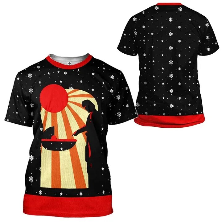SW T-shirt SW The Mandalorian Christmas Black Orange T-shirt Hoodie   