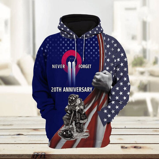 Patriot Day Hoodie Never Forget 20Th Anniversary 9-11 Blue Hoodie September 11Th Hoodie - Cozy Hoodie For Cold Weather