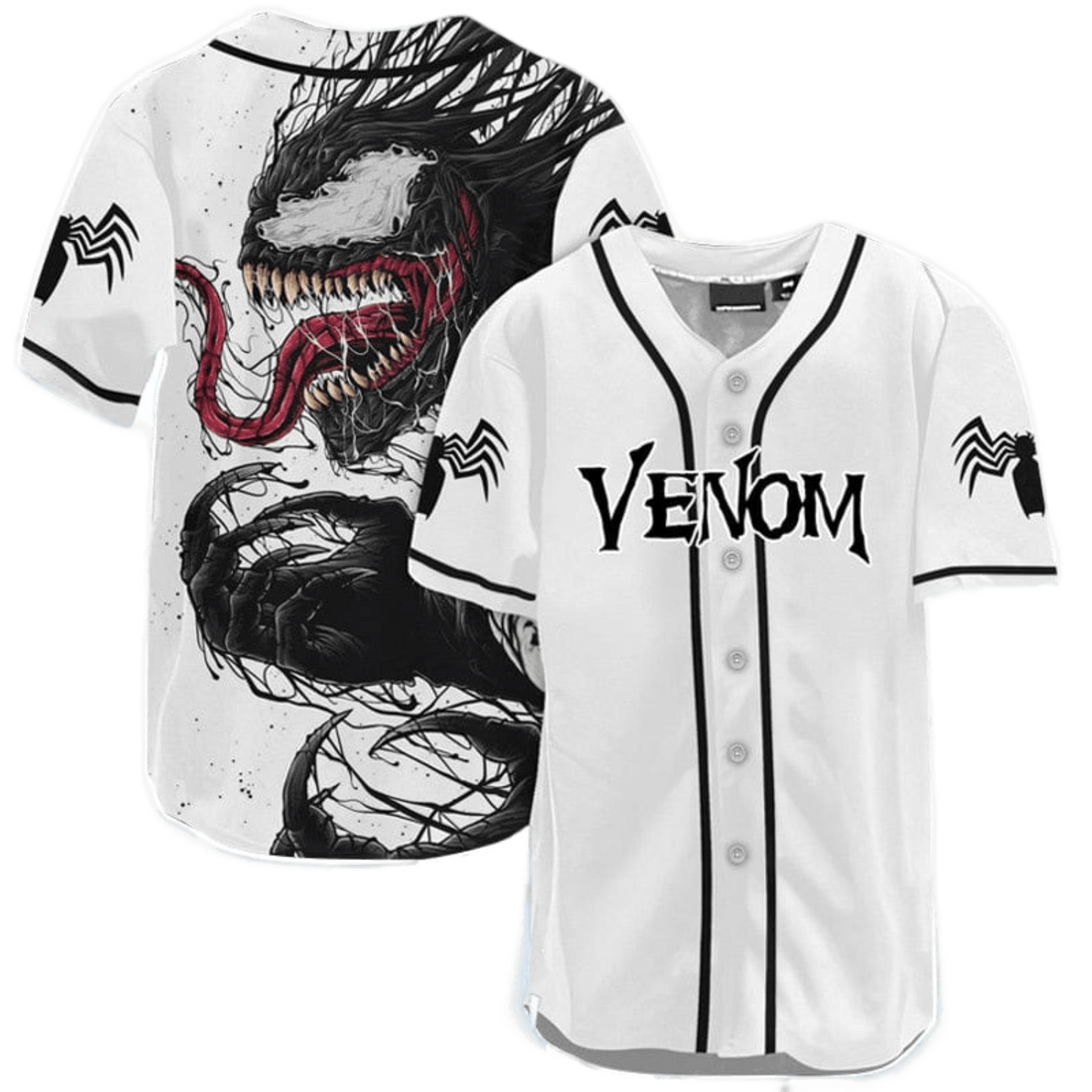 Marvel Jersey Marvel Anti-Hero Venom Graphic White Black Jersey Shirt Baseball Venom Baseball