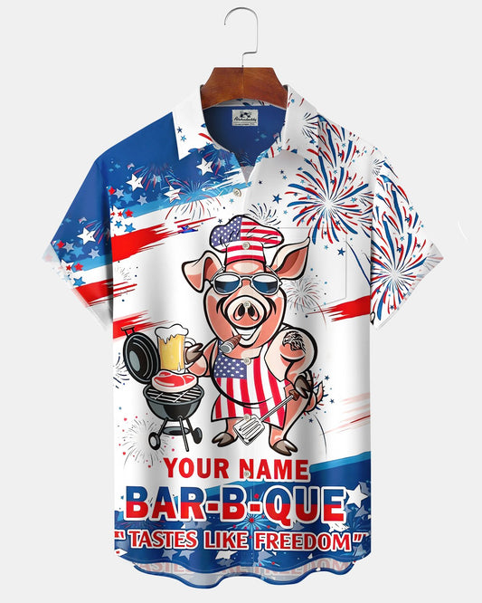 Alohadaddy® Vintage Pig Print Art Men's Short-Sleeve Shirt Button-Down Cardigan with Pocket
