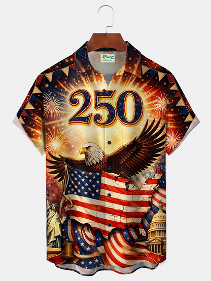 Alohadaddy® Men's Holiday Eagle Stripes Stars Geometric Art Bowling Print Retro Short-Sleeve Shirt Big & Tall