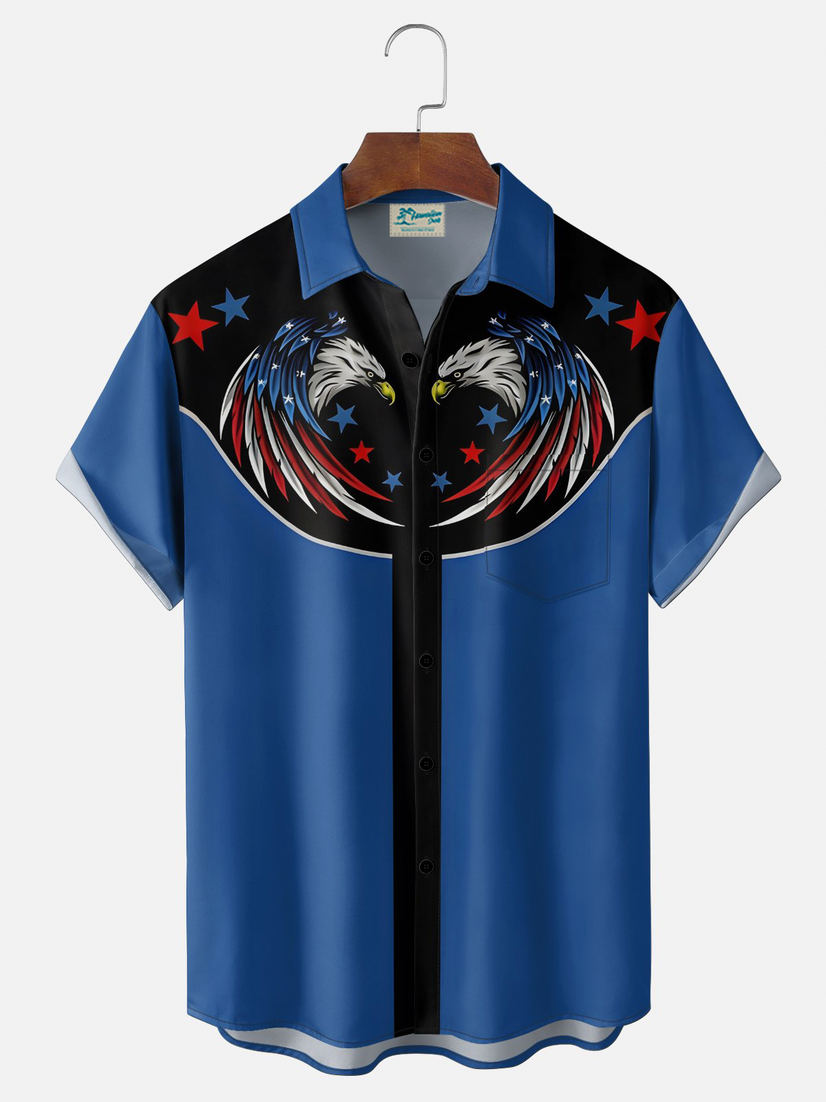 Alohadaddy® Men's Holiday American Eagle Retro Print Casual Shirt Button Down Short-Sleeve Big & Tall