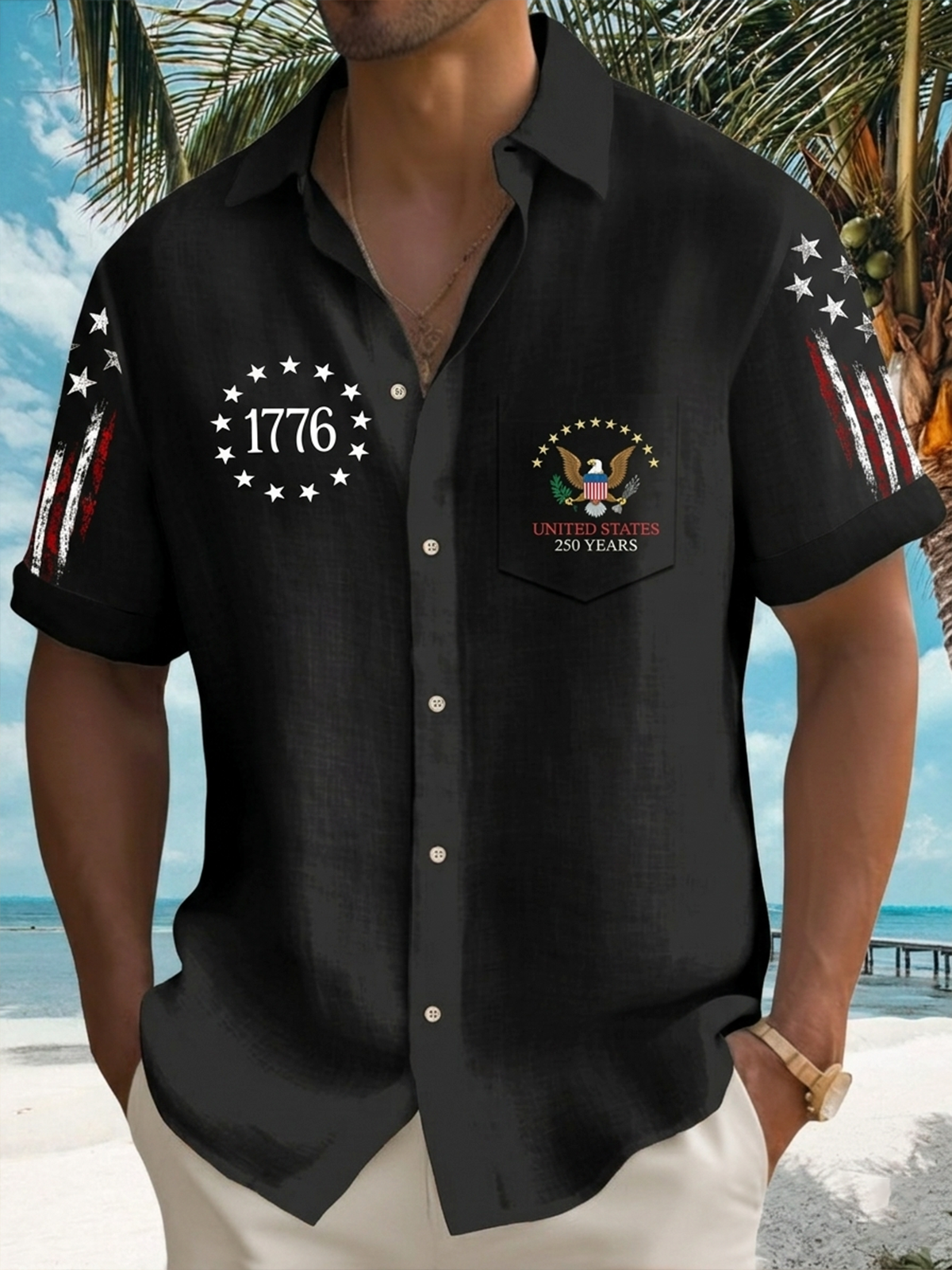 Alohadaddy® Men's Holiday USA 250th Anniversary & Bald Eagle Button Down Short-Sleeve Big & Tall