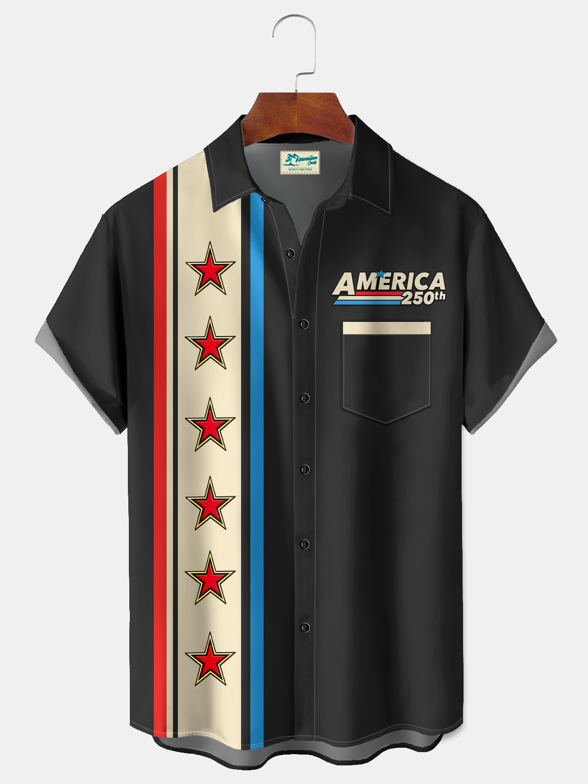 Alohadaddy® Men's Holiday America 250th Anniversary Racing Stripe & Star Print Button Down Short-Sleeve Big & Tall