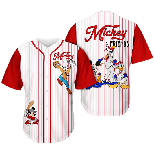 Mickey Jersey Disney Mickey Mouse Goofy Donald Duck Graphic White Red Jersey Shirt Baseball Disney Baseball