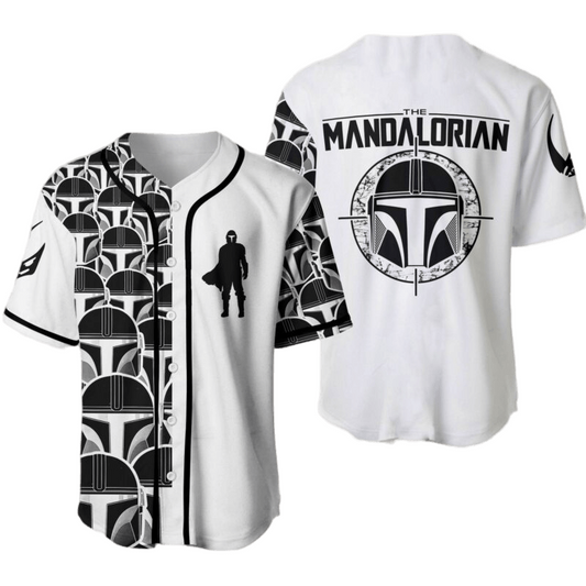 Star Wars Jersey Star Wars Mandalorian Silhouette Helmet Black White Jersey Shirt Baseball for Men