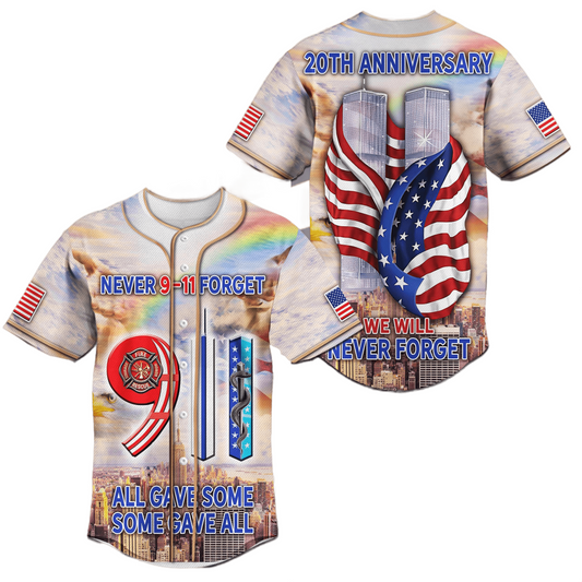 Patriot Day Jersey We Will Never Forget 911 All Gave Some Some Gave All Jersey Shirt September 11th Baseball for Men