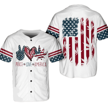 Independence Day Jersey Peace Love America Flag Independence Day White Jersey Shirt for Men 04th of July Baseball