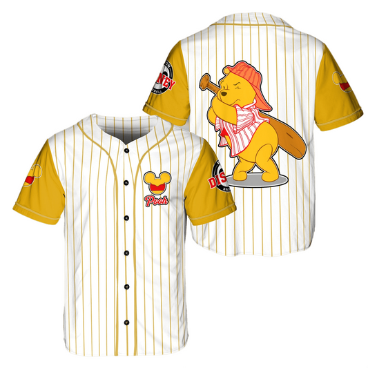 Winnie the Pooh Jersey Disney Winnie the Pooh Sport Hitter White Yellow Jersey Shirt Baseball Disney Baseball