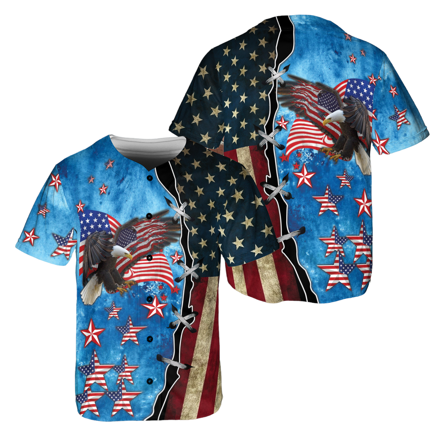 Independence Day Jersey American Flag Eagle Stars Independence Day Blue Jersey Shirt for Men Women 04th of July Baseball