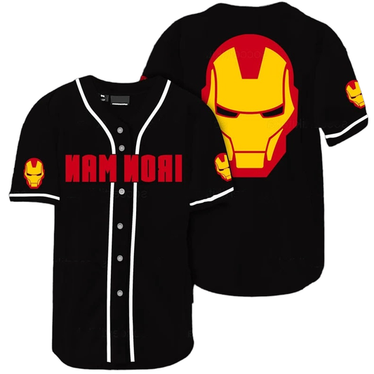Marvel Jersey Marvel Hero Iron Man Head Helmet Graphic Black Red Jersey Shirt Baseball Iron Man Baseball