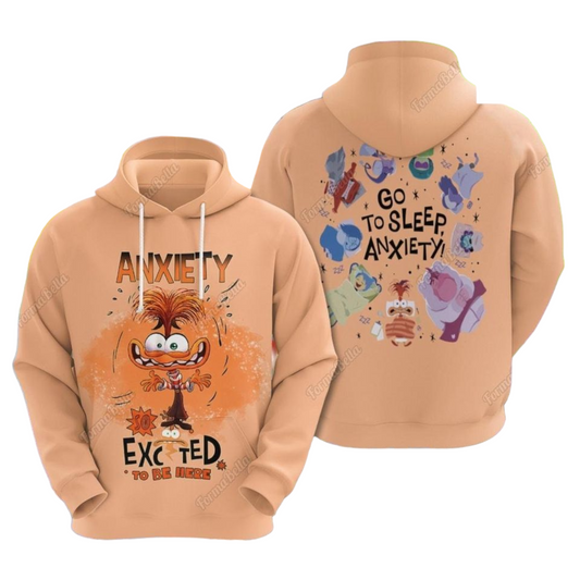 Inside Out Hoodie Anxiety Excited To Be Here Hoodie Orange Unisex - Cozy Hoodie For Cold Weather
