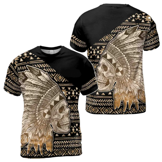 Native American T-Shirt Native American Indian Skull Chief Cherokee T-Shirt Black Brown Unisex - Trendy Gift For Men & Women