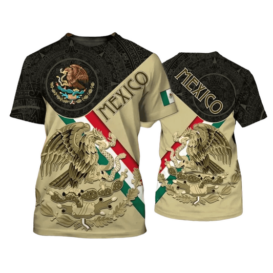 Mexico T-Shirt Coat Of Arms Of Mexico National Flag T-Shirt Black Beige Unisex - Trendy Gift For Men & Women