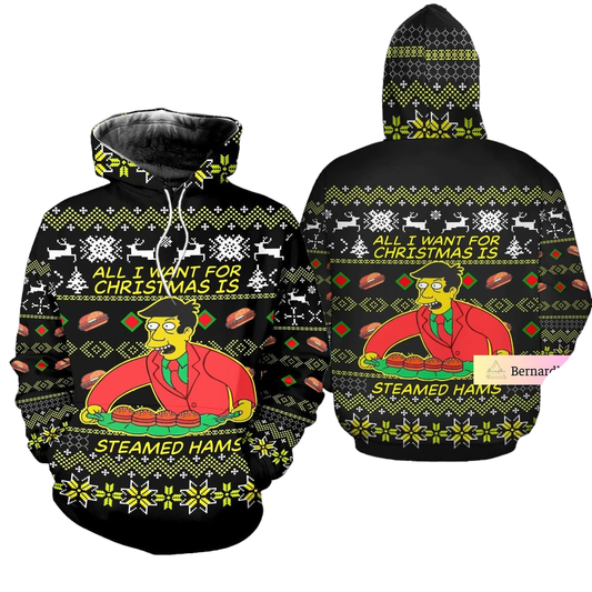 The Sympsons Hoodie All I Want For Christmas Is Steamed Hams Hoodie Black Unisex - Cozy Hoodie For Cold Weather