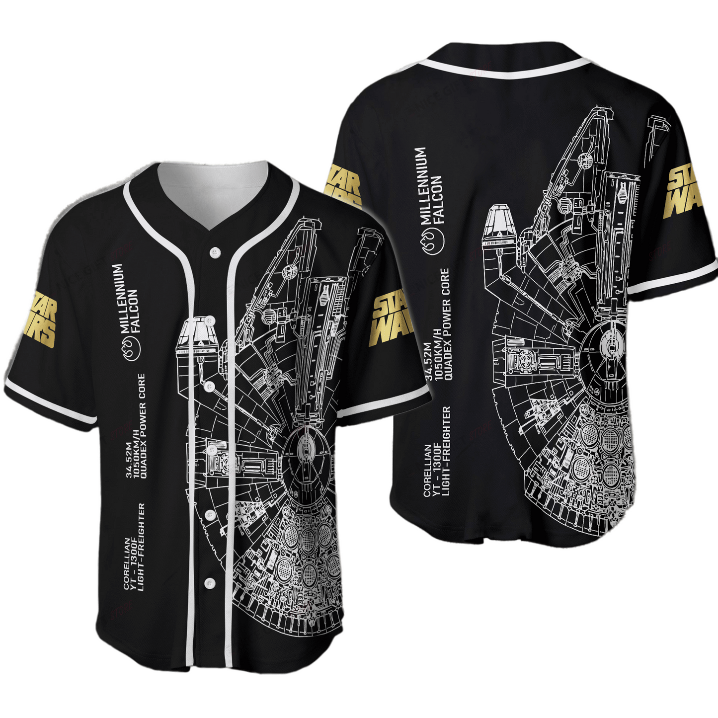 Star Wars Jersey Star Wars Millennium Falcon Design Sketch Black Jersey Shirt Baseball for Men