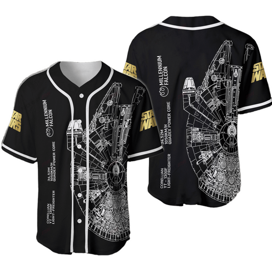 Star Wars Jersey Star Wars Millennium Falcon Design Sketch Black Jersey Shirt Baseball for Men