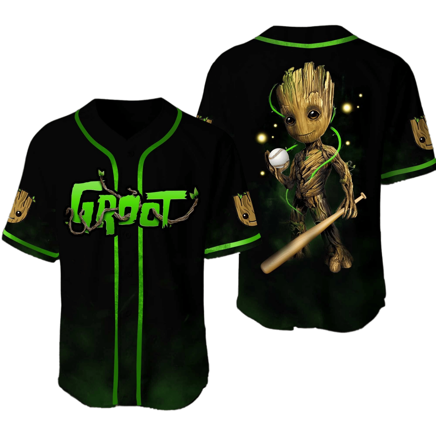 Marvel Jersey Marvel Guardian of the Galaxy Baseball Player Groot Graphic Black Green Jersey Shirt Groot Baseball...