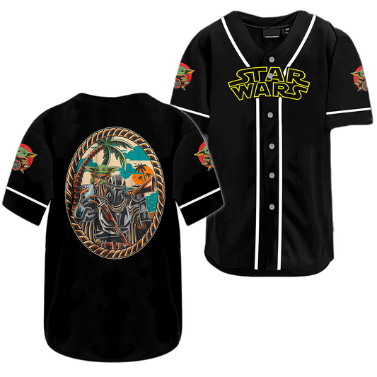Star Wars Jersey Star Wars Mandalorians Boba Fett with Grogu Graphic Black Jersey Shirt Baseball for Men