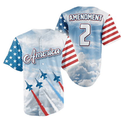 Independence Day Jersey 2nd Amendment America Planes Independence Day White Jersey Shirt for Men 04th of July Baseball