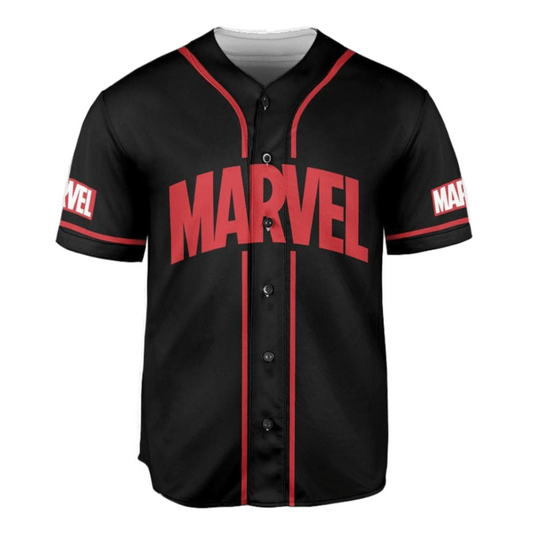 Marvel Jersey Hero Characters Art Graphic in Marvel Black Jersey Shirt Baseball for Men