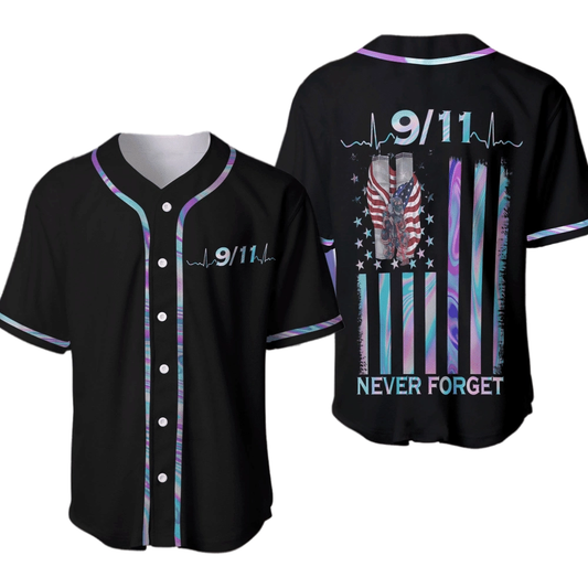 Patriot Day Jersey Patriot Day Never Forget 9/11 Radiant Black Jersey Shirt September 11th Baseball for Men