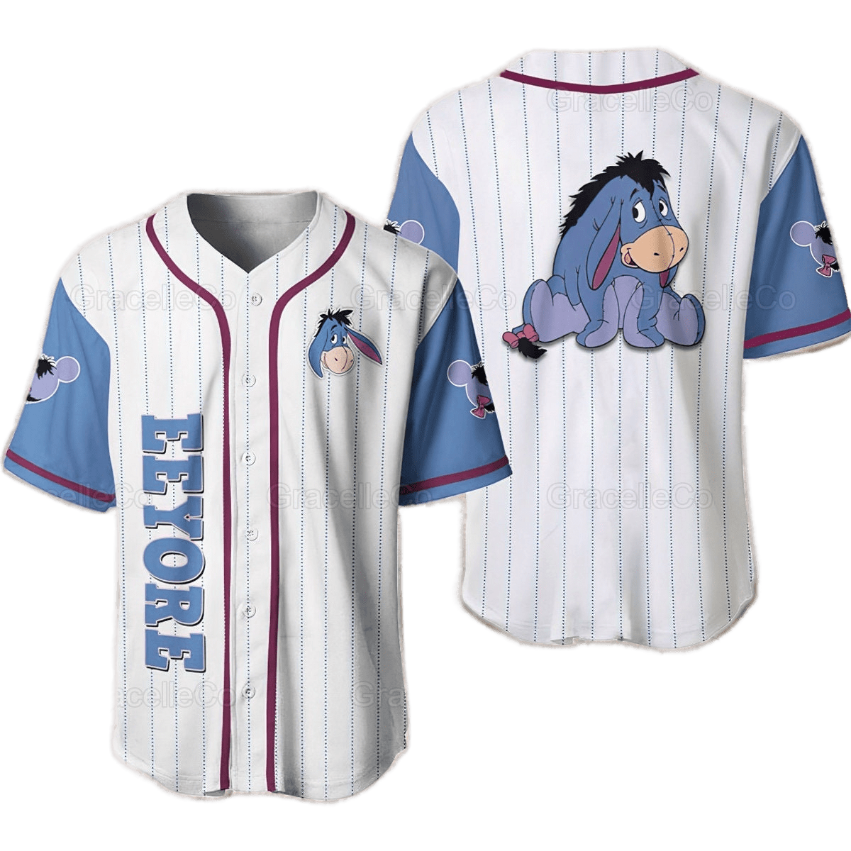 Winnie the Pooh Jersey Disney Winnie the Pooh Cute Eeyore Character White Blue Jersey Shirt Baseball Disney Baseball