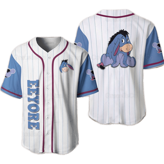 Winnie the Pooh Jersey Disney Winnie the Pooh Cute Eeyore Character White Blue Jersey Shirt Baseball Disney Baseball