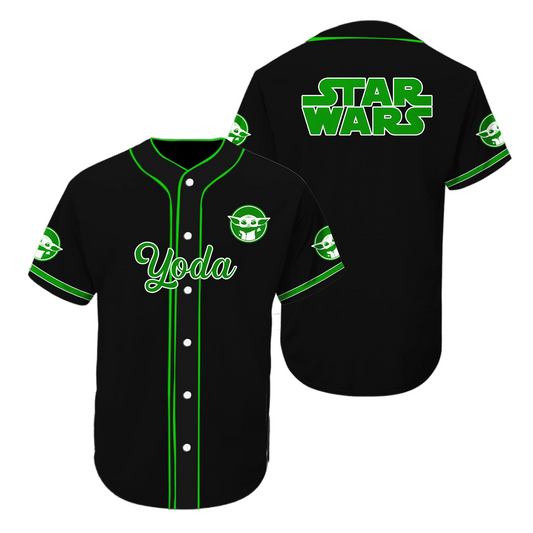 Star Wars Jersey Star Wars Baby Yoda Grogu Pattern Green Black Jersey Shirt Baseball for Men