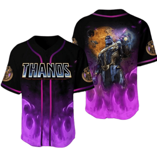 Marvel Jersey Marvel Super Villain Thanos with Infinity Gauntlet Purple Jersey Shirt Thanos Baseball Baseball for Men