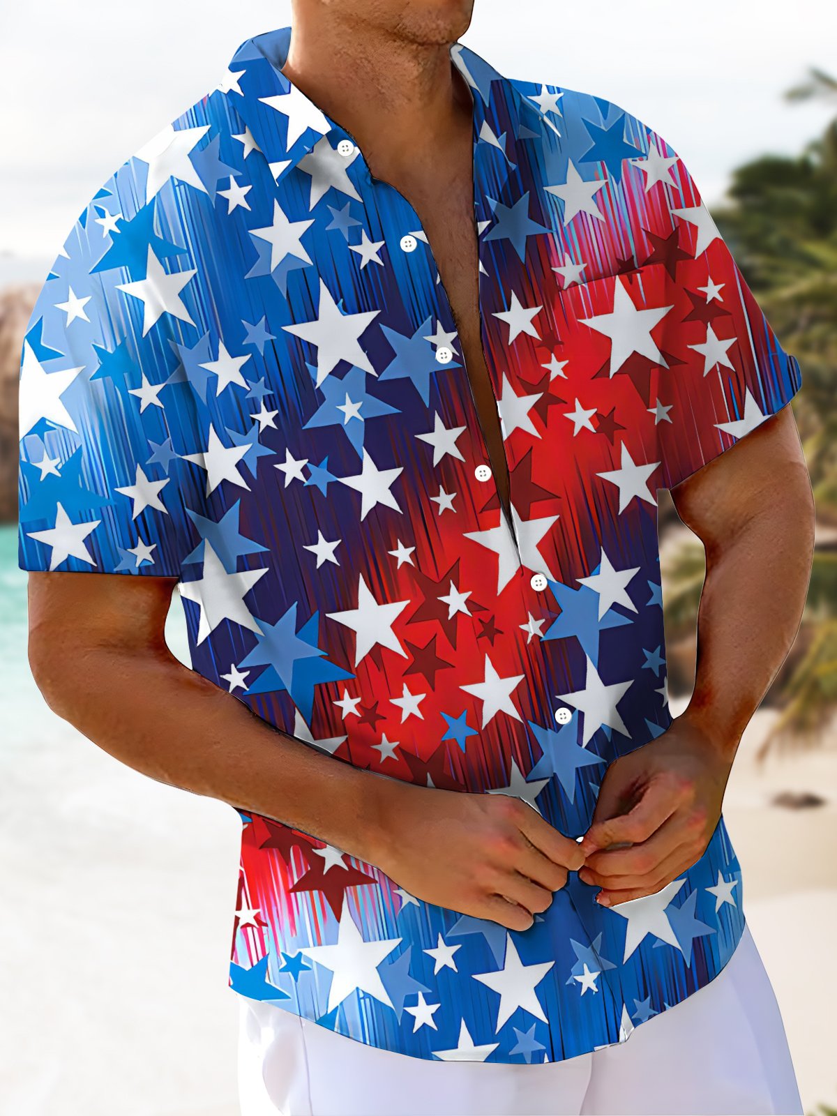 Alohadaddy® Holiday American Flag Day Print Art Chest Pocket Mens Short Sleeve Shirts Big & Tall