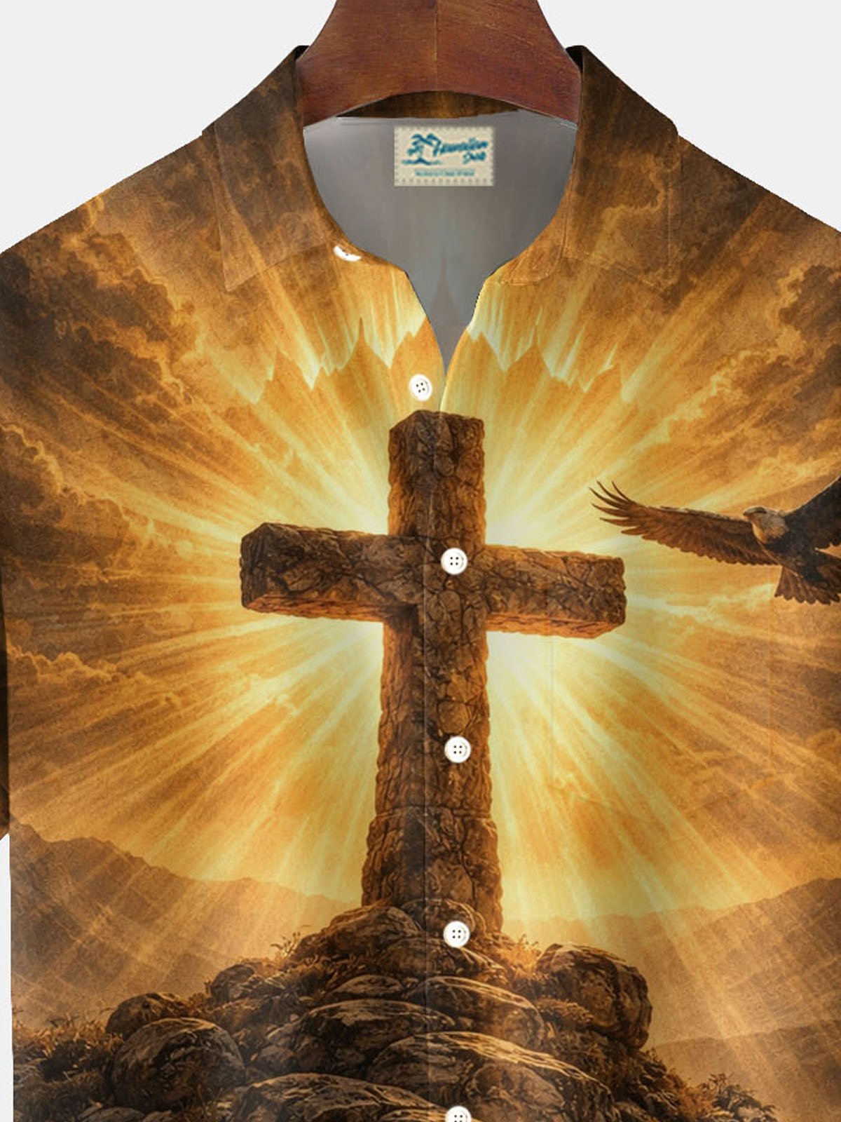 Alohadaddy® Easter Cross Print Men's Button-Down Short-Sleeve Shirt Big & Tall