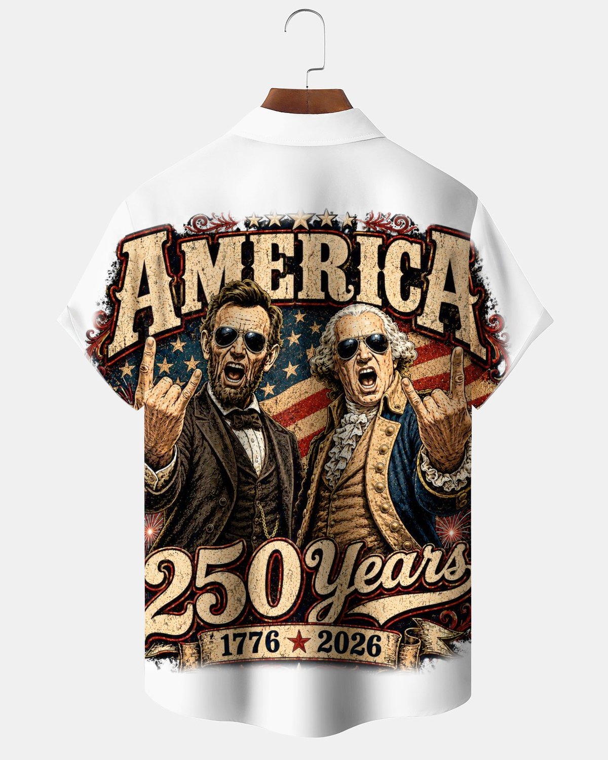 Alohadaddy® Retro Men's Short-Sleeve Cardigan Shirt  USA 250th Anniversary Commemorative Print Art Button-Front with Pockets