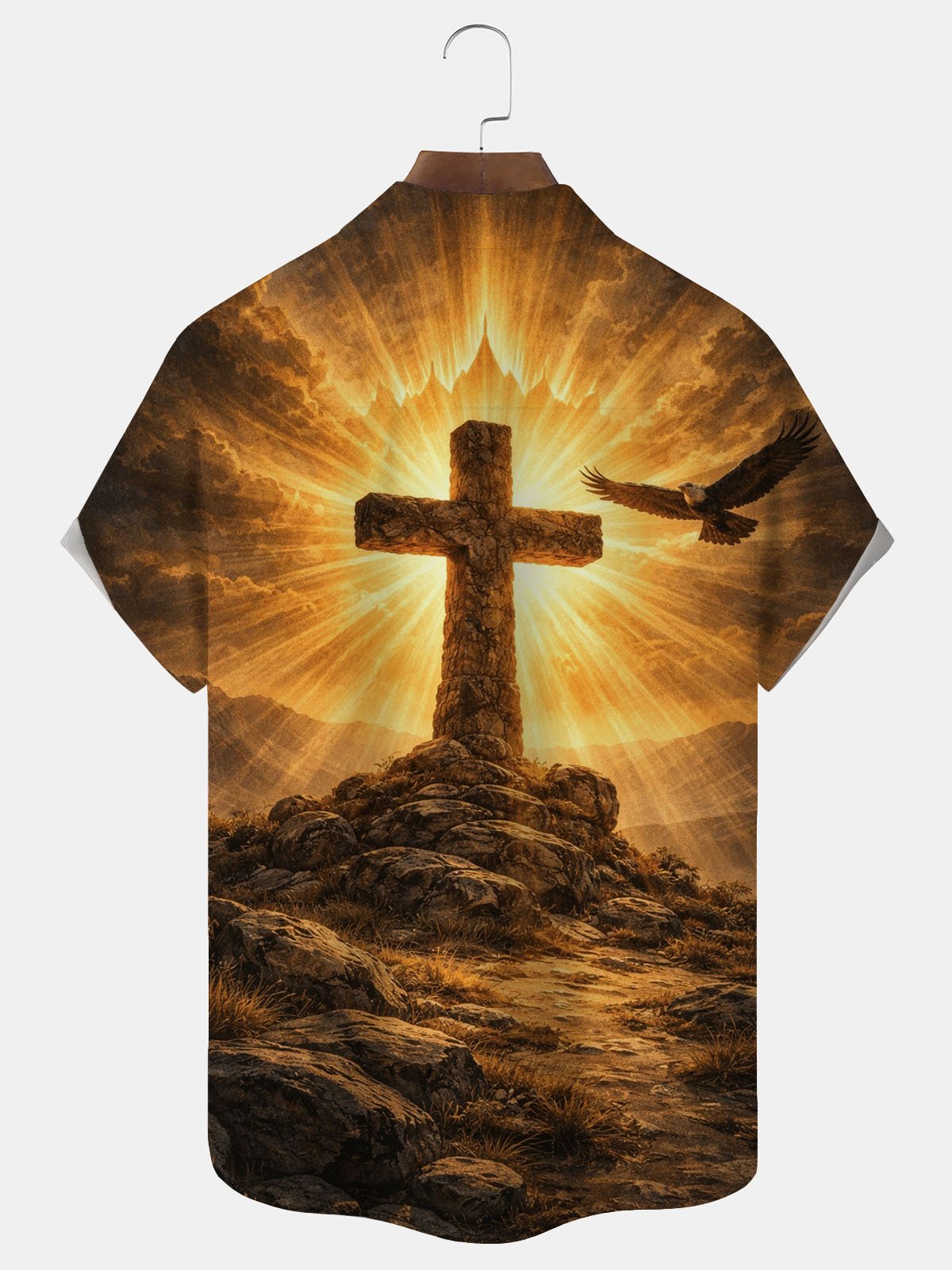 Alohadaddy® Easter Cross Print Men's Button-Down Short-Sleeve Shirt Big & Tall