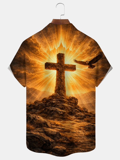 Alohadaddy® Easter Cross Print Men's Button-Down Short-Sleeve Shirt Big & Tall