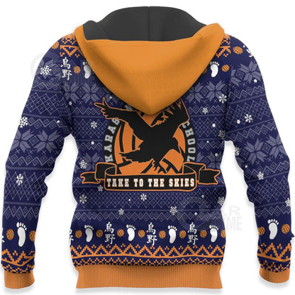  Haikyuu Hoodie Karasuno High School Team Take To The Skies Christmas Pattern Blue Hoodie   