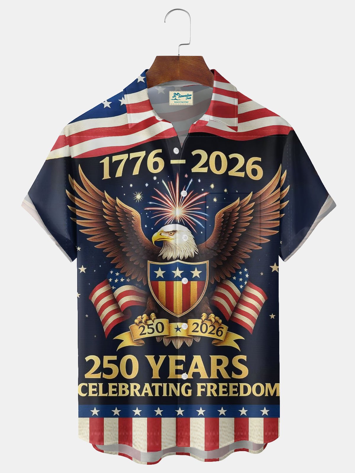 Alohadaddy®  Flag 250th Anniversary Print Men's Button-Down Short-Sleeve Shirt Big & Tall