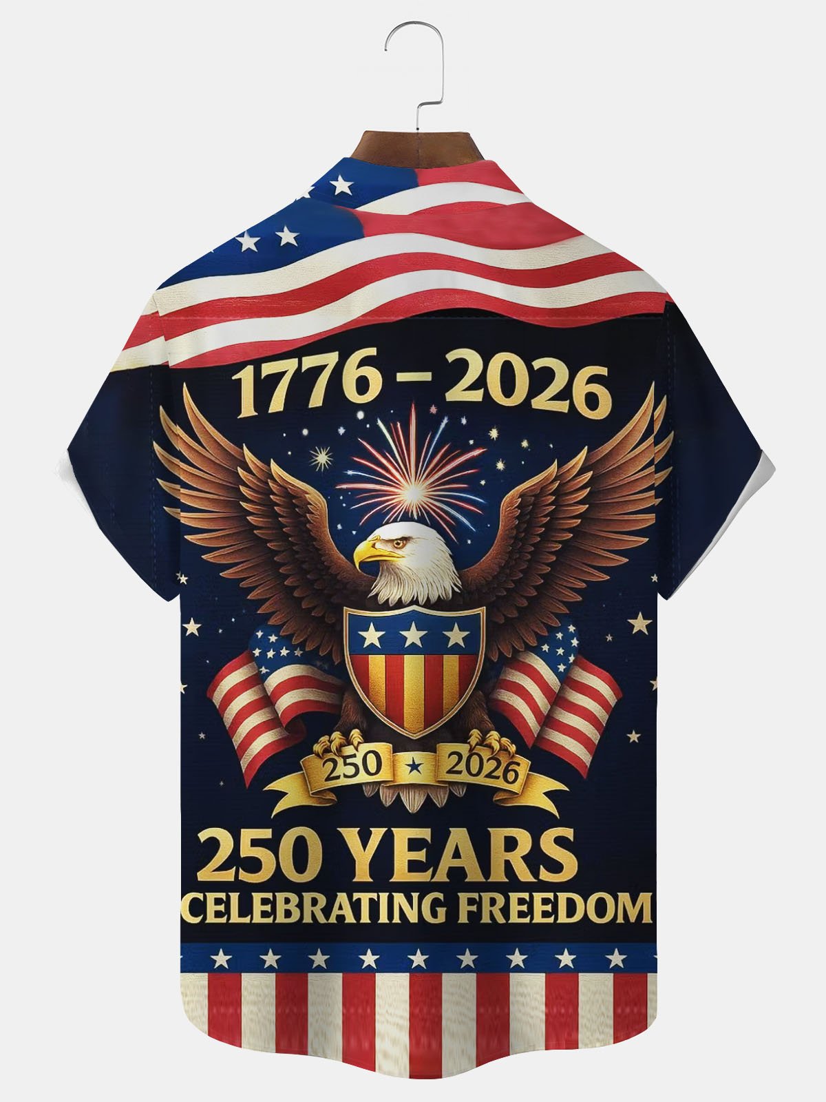 Alohadaddy®  Flag 250th Anniversary Print Men's Button-Down Short-Sleeve Shirt Big & Tall