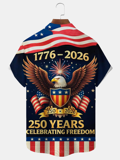 Alohadaddy®  Flag 250th Anniversary Print Men's Button-Down Short-Sleeve Shirt Big & Tall