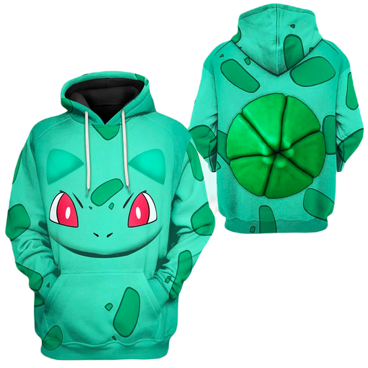 Pokemon Hoodie Bulbasaur Pokemon Cosplay T-Shirt Green Unisex Adults New Release - Trendy Gift For Men & Women