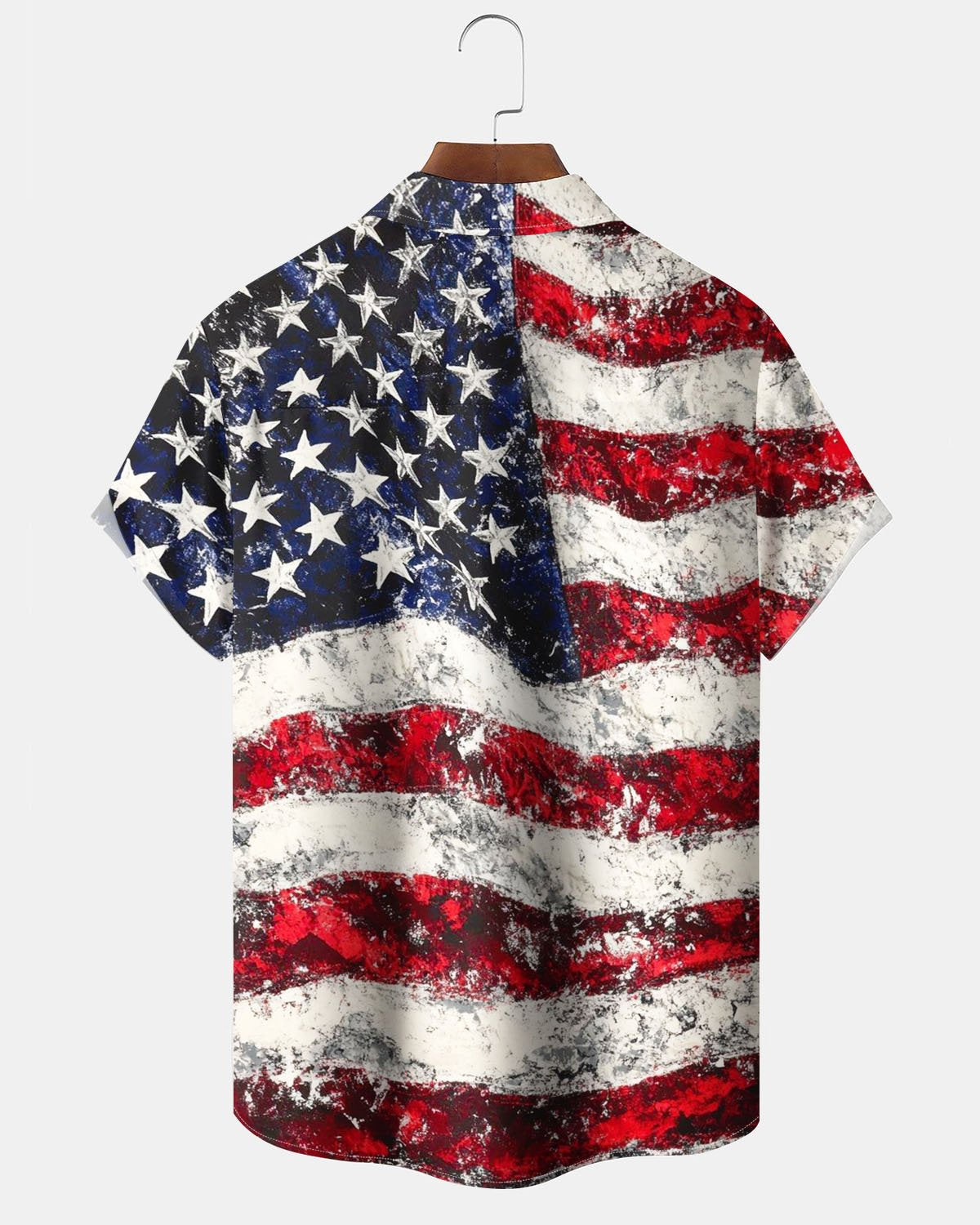 Alohadaddy® Vintage Oil Painting American Flag Print Art Button Pocket Men's Short Sleeve Shirt Big & Tall